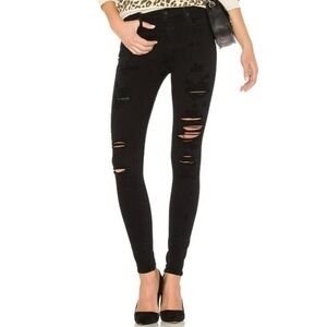 Agolde black distressed high rise ripped skinny jeans, size 27